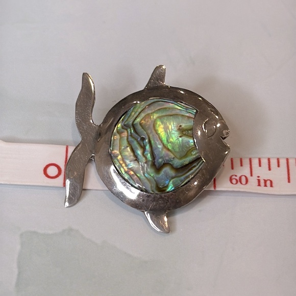 Vintage Taxco Mexico Sterling Silver Abalone Fish Pin Brooch - Picture 4 of 5